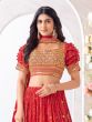 Red Bandhej Printed Georgette Lehenga With Embroidered Blouse