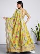 Yellow Floral Print Embellished Lehenga Choli In Organza
