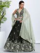 Moss Green Heavy Floral Embroidered Lehenga Choli In Raw Silk