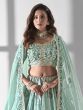Sea Green Floral Thread Embroidered Lehenga Choli In Organza