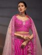 Deep Pink Bridal Lehenga Set In Silk With Embroidered Blouse