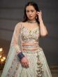 Olive Green Thread Embroidered Wedding Lehenga Choli In Chiffon Silk