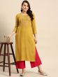 Yellow Embroidered Kurti In Rayon