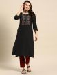 Black Embroidered Kurti In Rayon