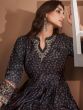 Black Printed Flared Kurti In Cotton