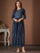 Blue Party Wear Kurti With Embroidery