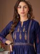 Blue Flared Party Wear Kurti In Cotton