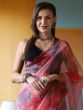 Peach Printed Festive Saree In Organza