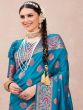 Blue Woven Pattern Saree With Blouse In Silk