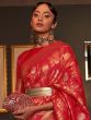 Red Floral Woven Saree In Silk