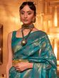 Blue Floral Woven Silk Saree With Blouse