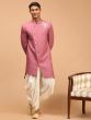 Pink Silk Asymmetric Sherwani With Dhoti