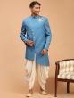Blue Embroidered Asymmetric Dhoti And Sherwani Set
