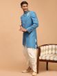 Blue Embroidered Asymmetric Dhoti And Sherwani Set
