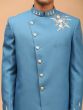 Blue Embroidered Asymmetric Dhoti And Sherwani Set