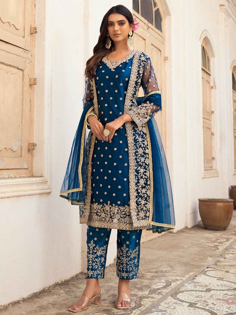Navy Blue Faux Georgette Palazzo Salwar Kameez | Wedding salwar suits,  Indian dresses online, Salwar kameez