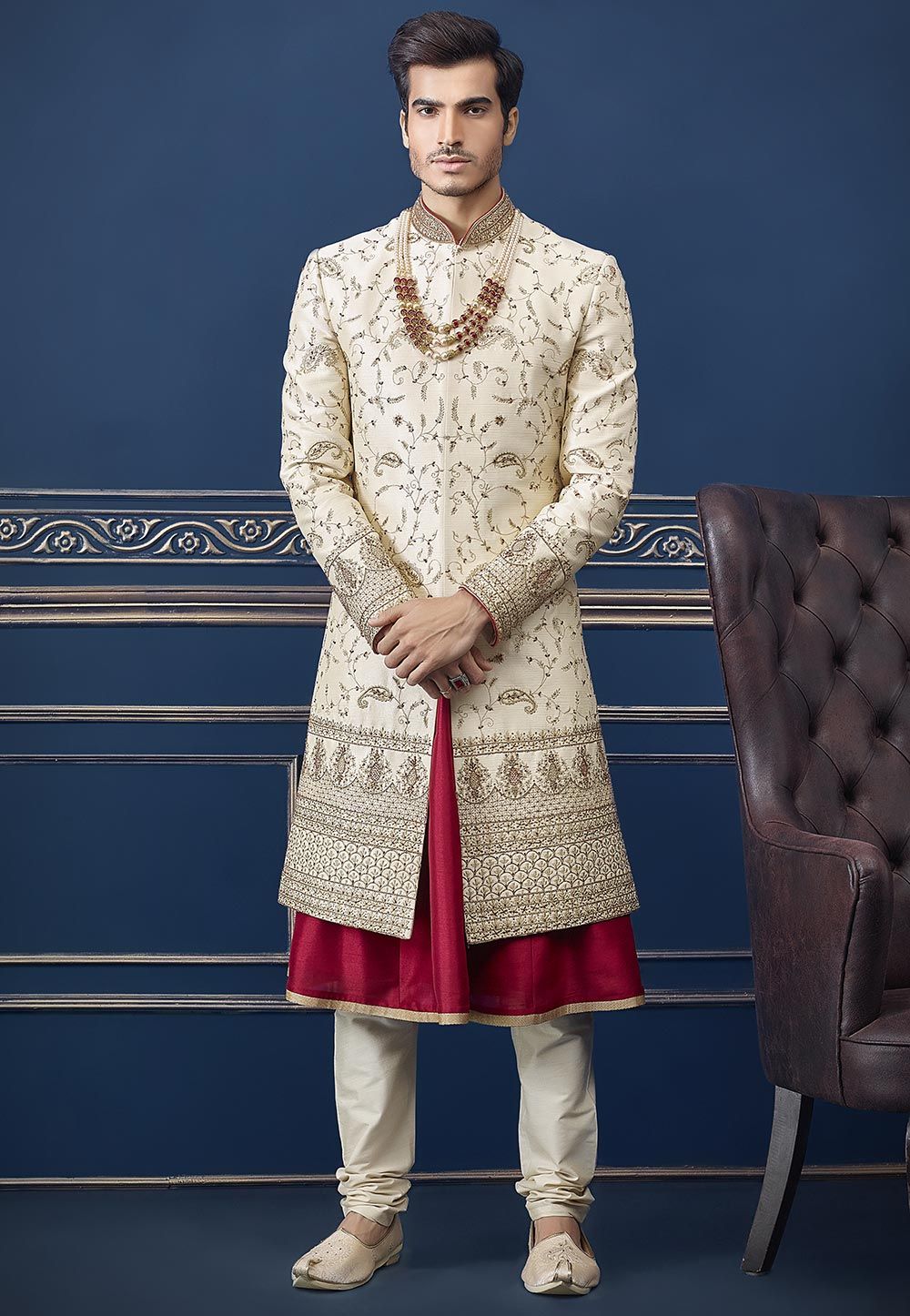 Indian Wedding Sherwani Cream Colour.