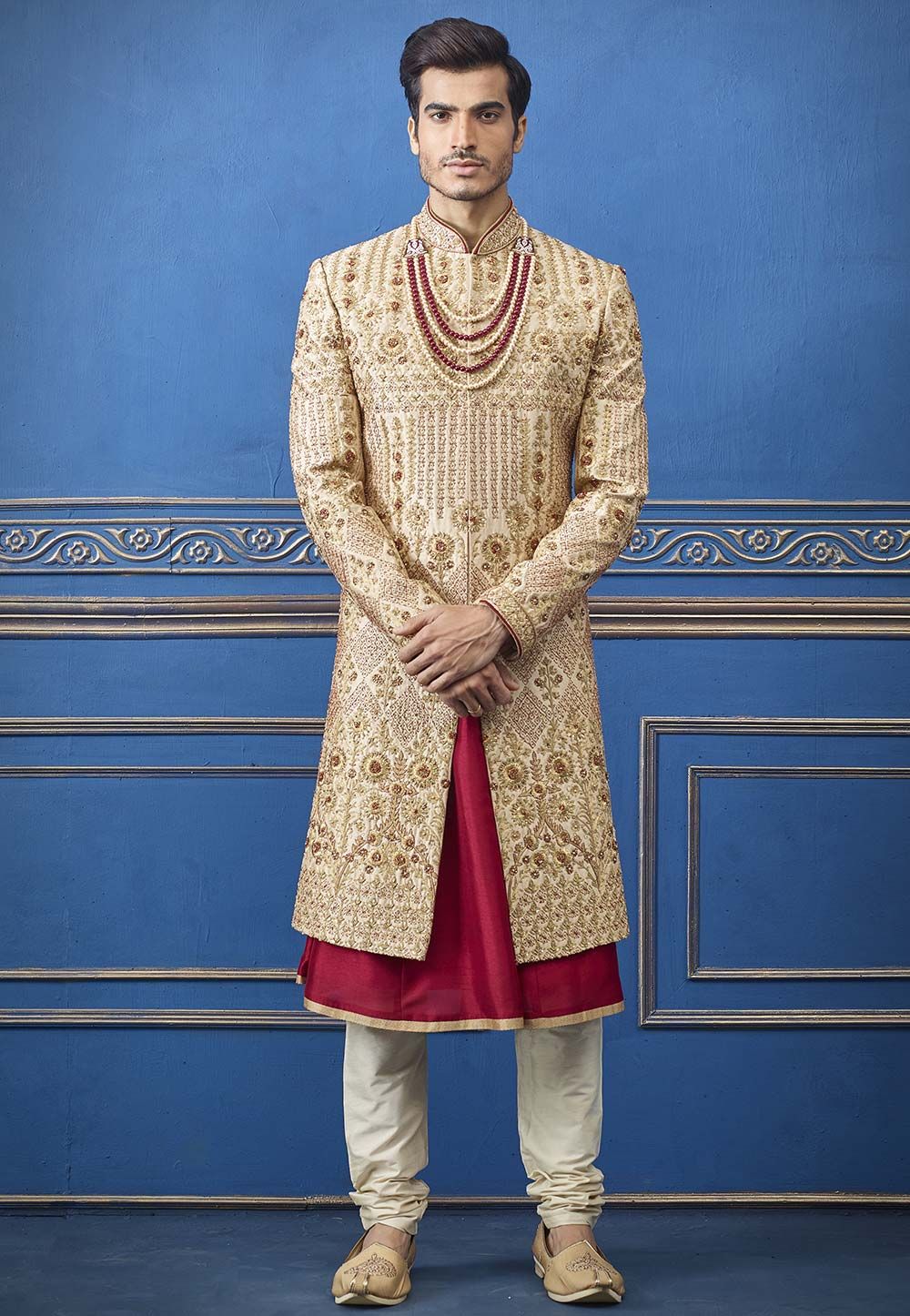 Golden Colour Indian Groom Sherwani.