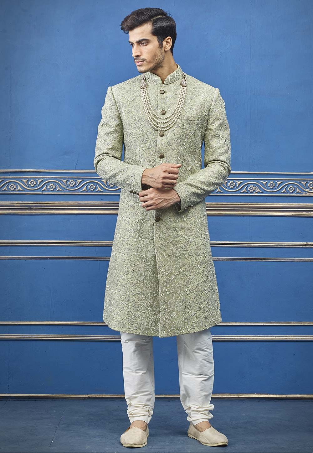 Buy Light Green All Over Embroidered Sherwani With Zardozi, 40% OFF