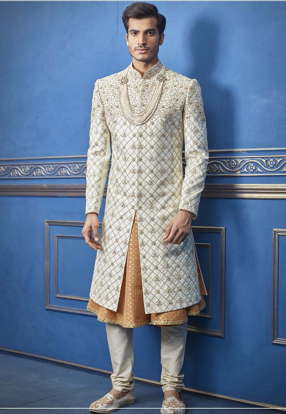 Indian Wedding Sherwani Off White Colour.