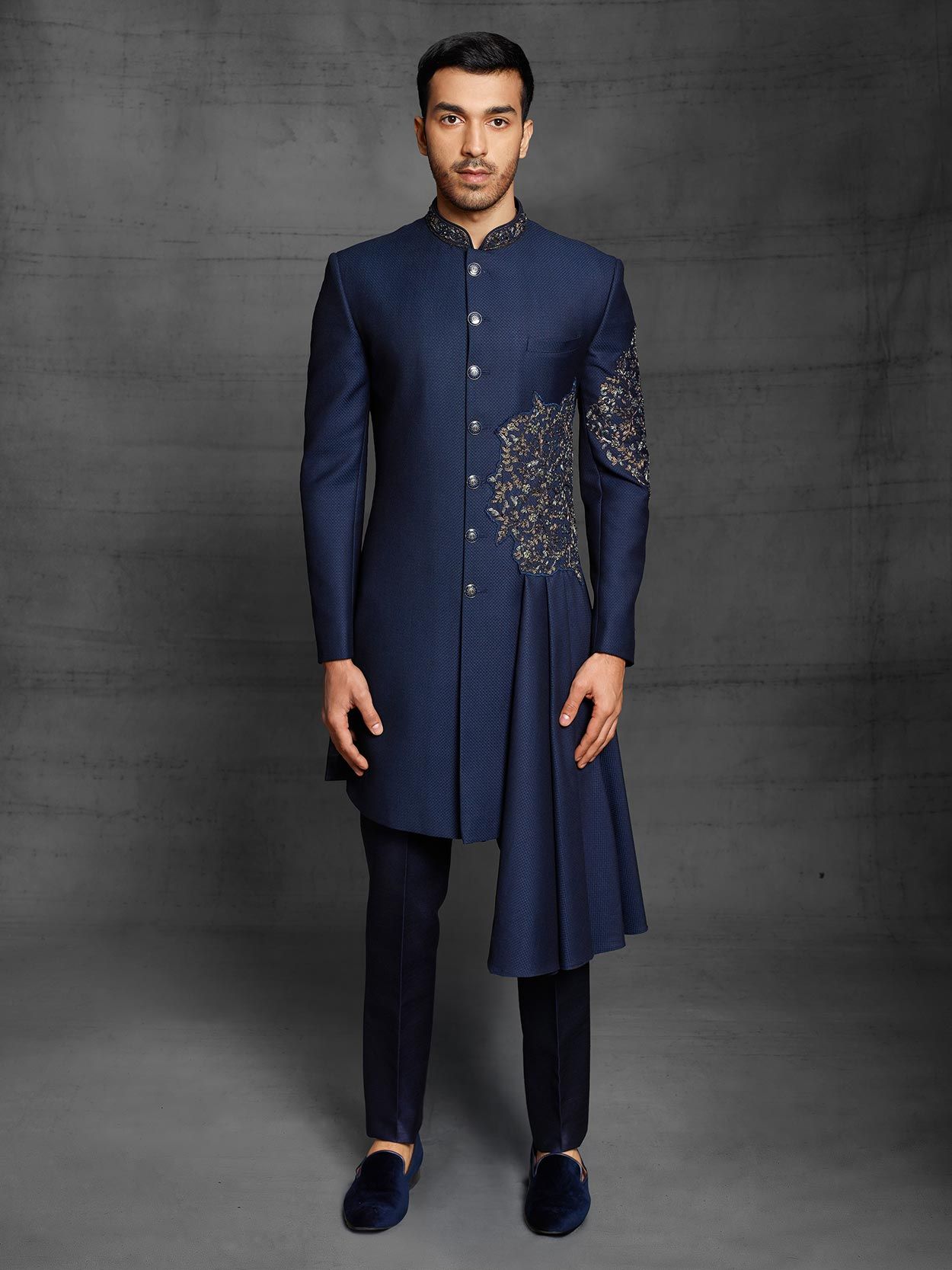 Readymade Teal Blue Thread Embroidered Indowestern | Dress suits for men,  Sherwani for men wedding, Indo western dress for men
