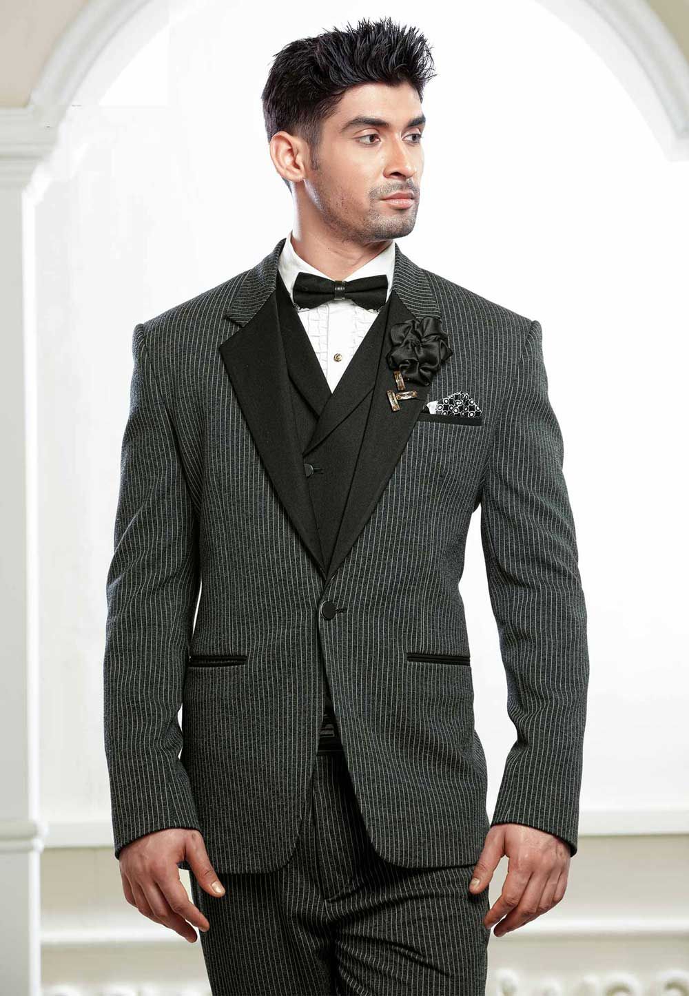 Black,Grey Colour Tuxedo Suit.