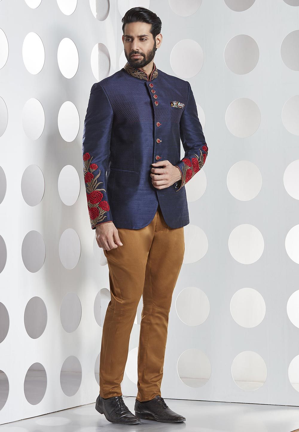 Blue Color Silk Jodhpuri Suit.