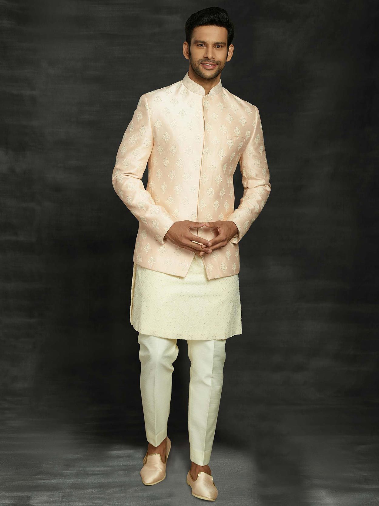 Men's White Woven Bandhgala Jodhpuri Suit 897MW13
