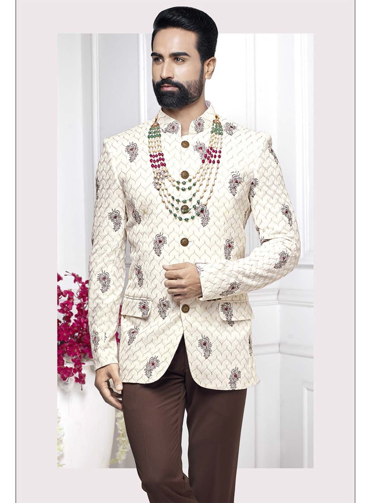 2-Piece Suit Party Cream Silk Embroidred Men''s Jodhpuri Suit at Rs 16399  in Mumbai