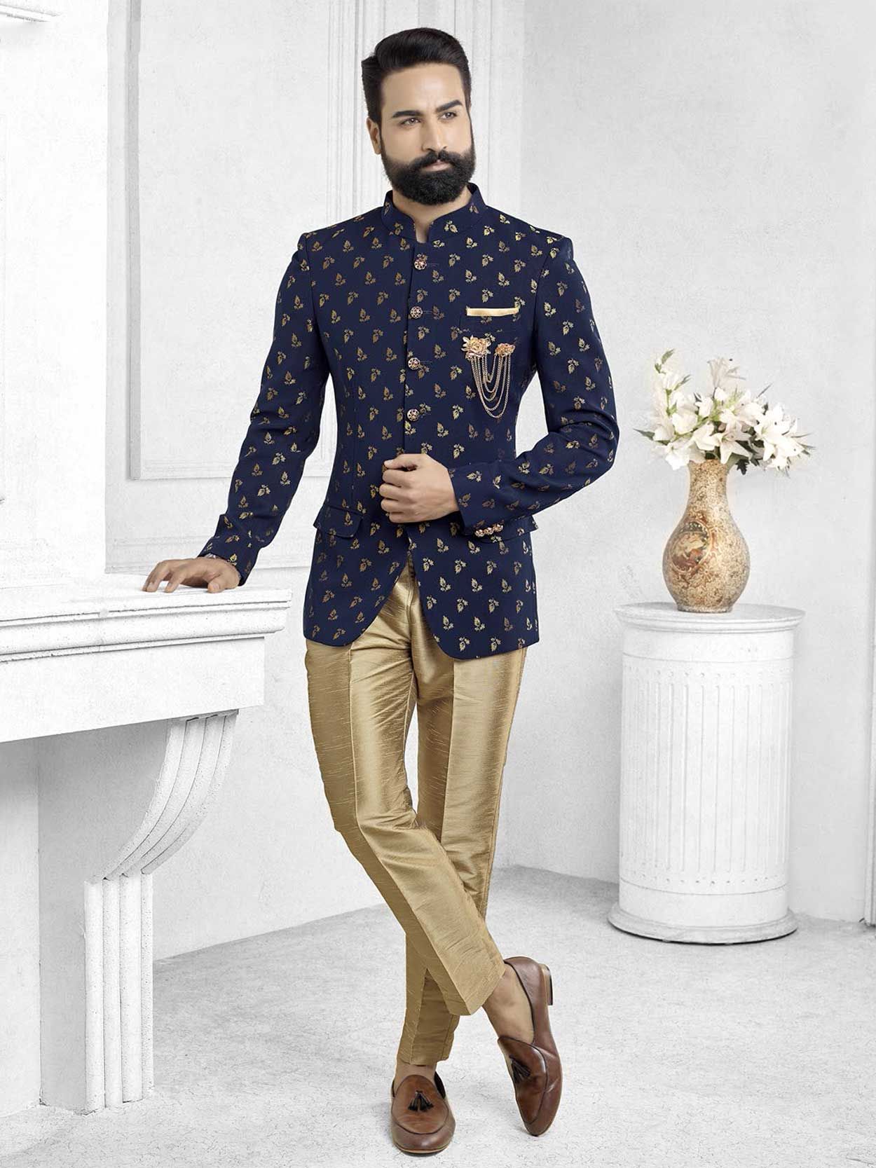 Printed Silk Jodhpuri Suit in Multi Colour -
