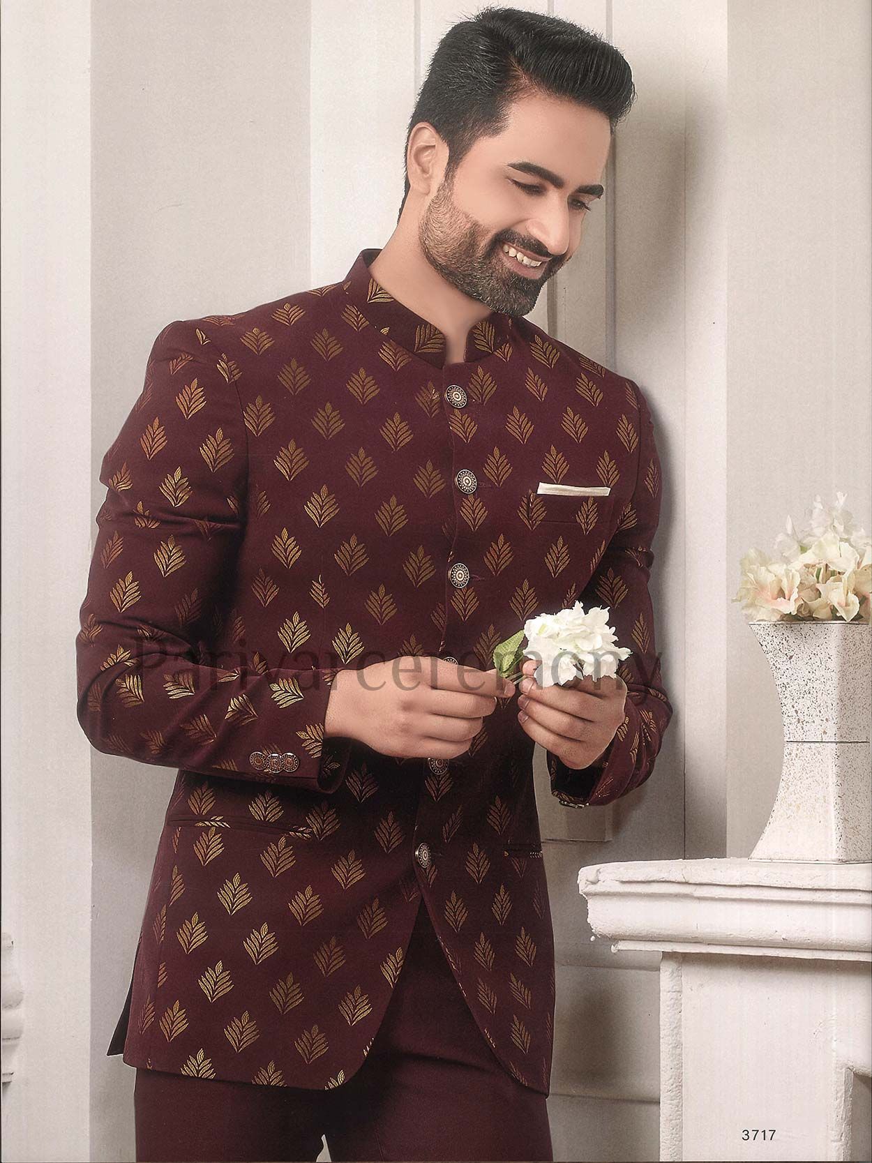 Mens Wine 2 Pc Jodhpuri Suit Safari Style | InMonarch