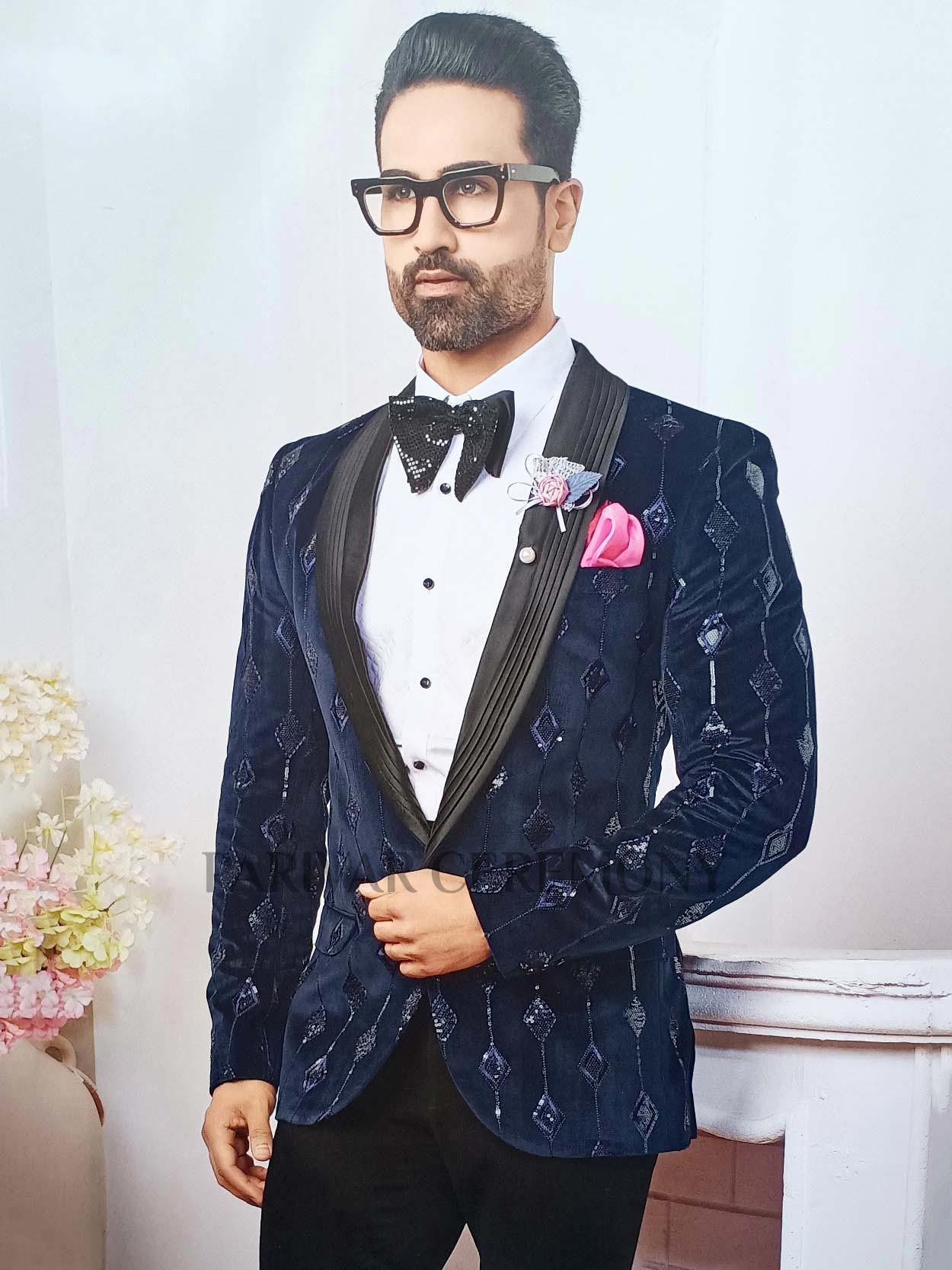 Fabulous Blue Colour Imported Fabric Designer Tuxedo Mens Suit.