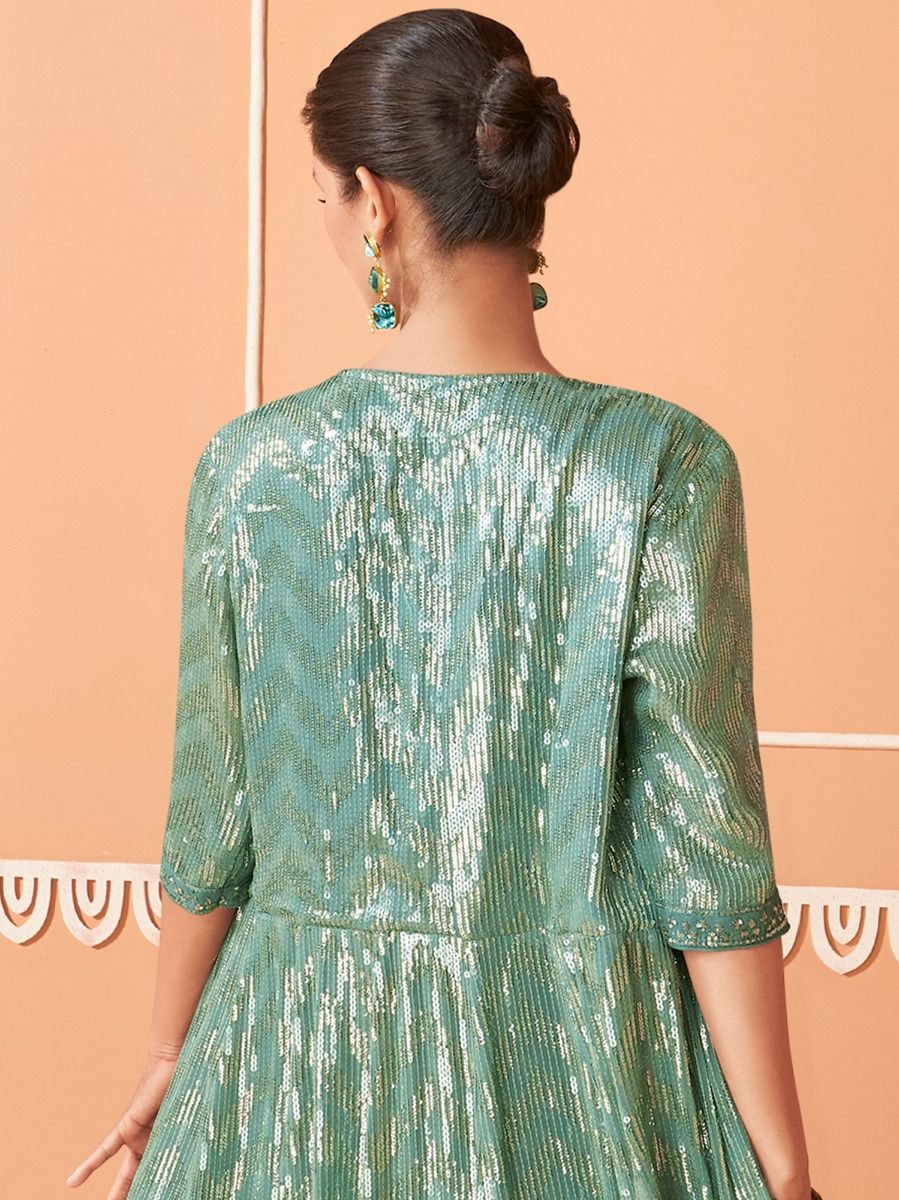 Grass Green & Medium Turquoise Printed Draped Dress Design by Naina Seth at  Pernia's Pop Up Shop 2024