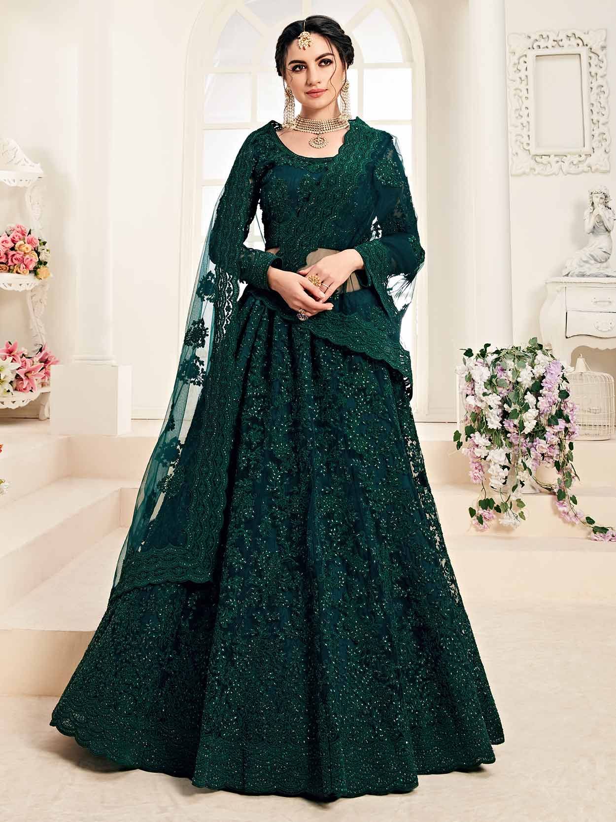 Rama Green Embroidered Georgette Gown