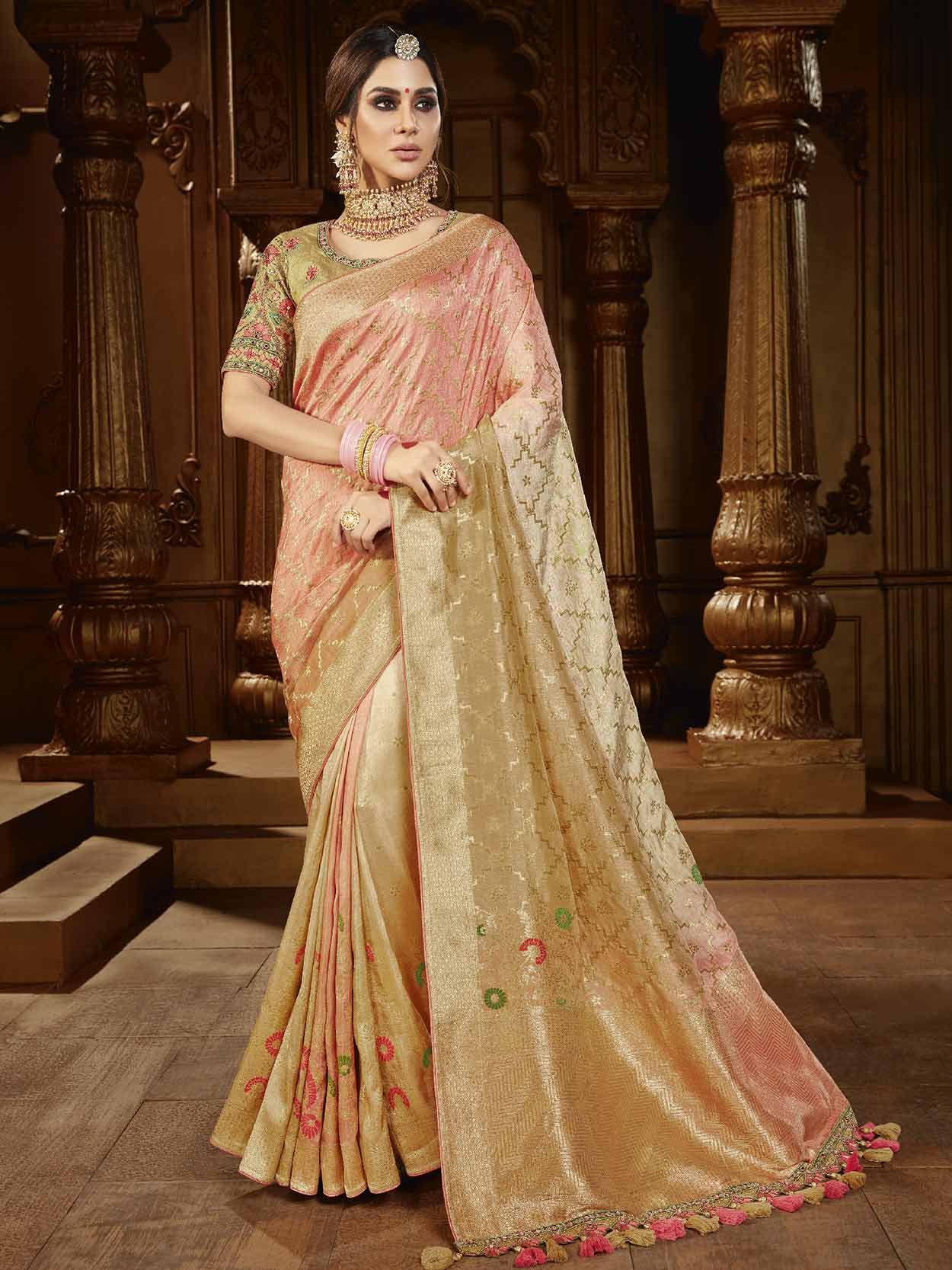 Peach Colour Silk Fabric Indian Designer Saree.