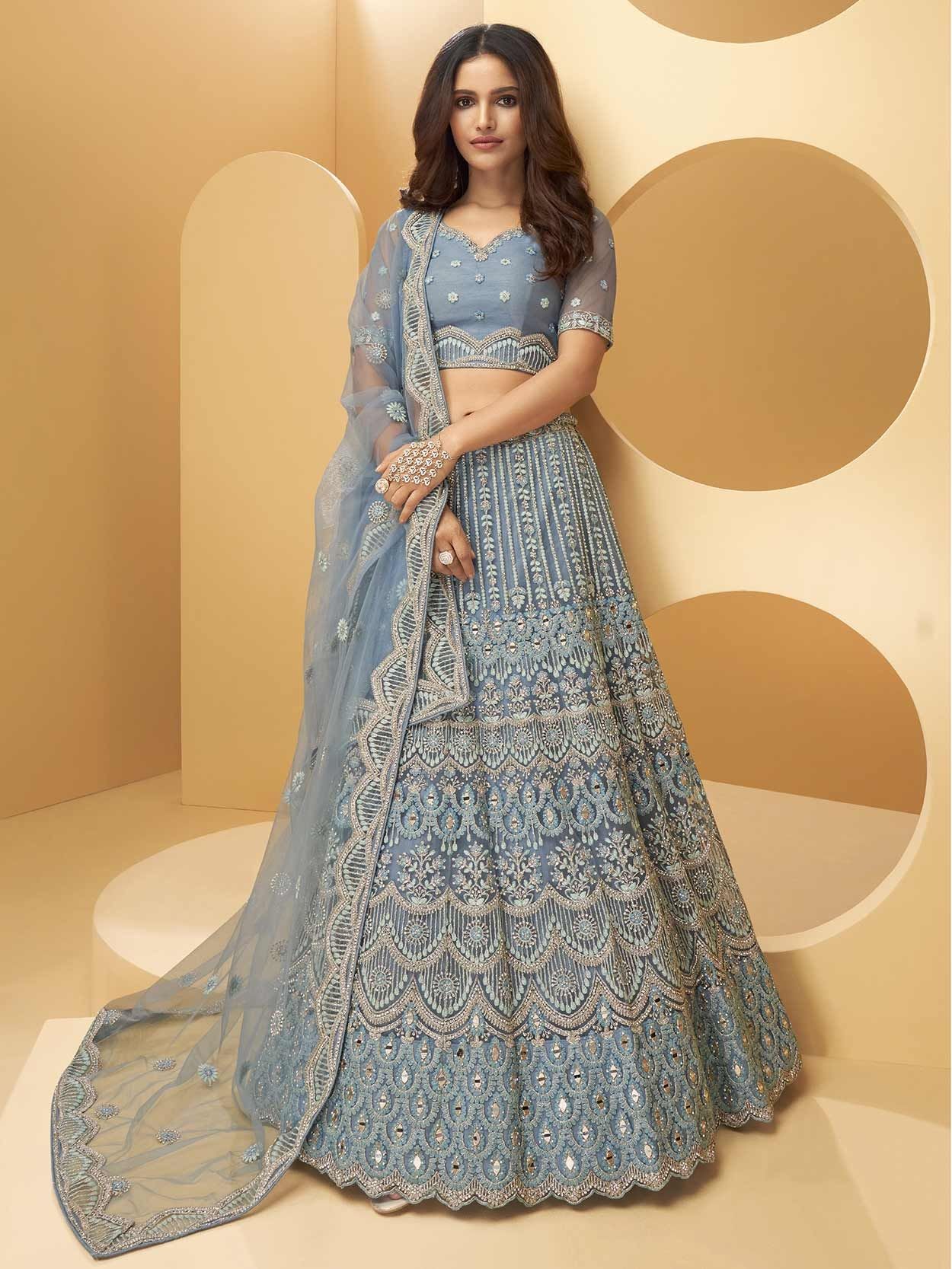 Blue Colour Net Designer Lehenga Choli.