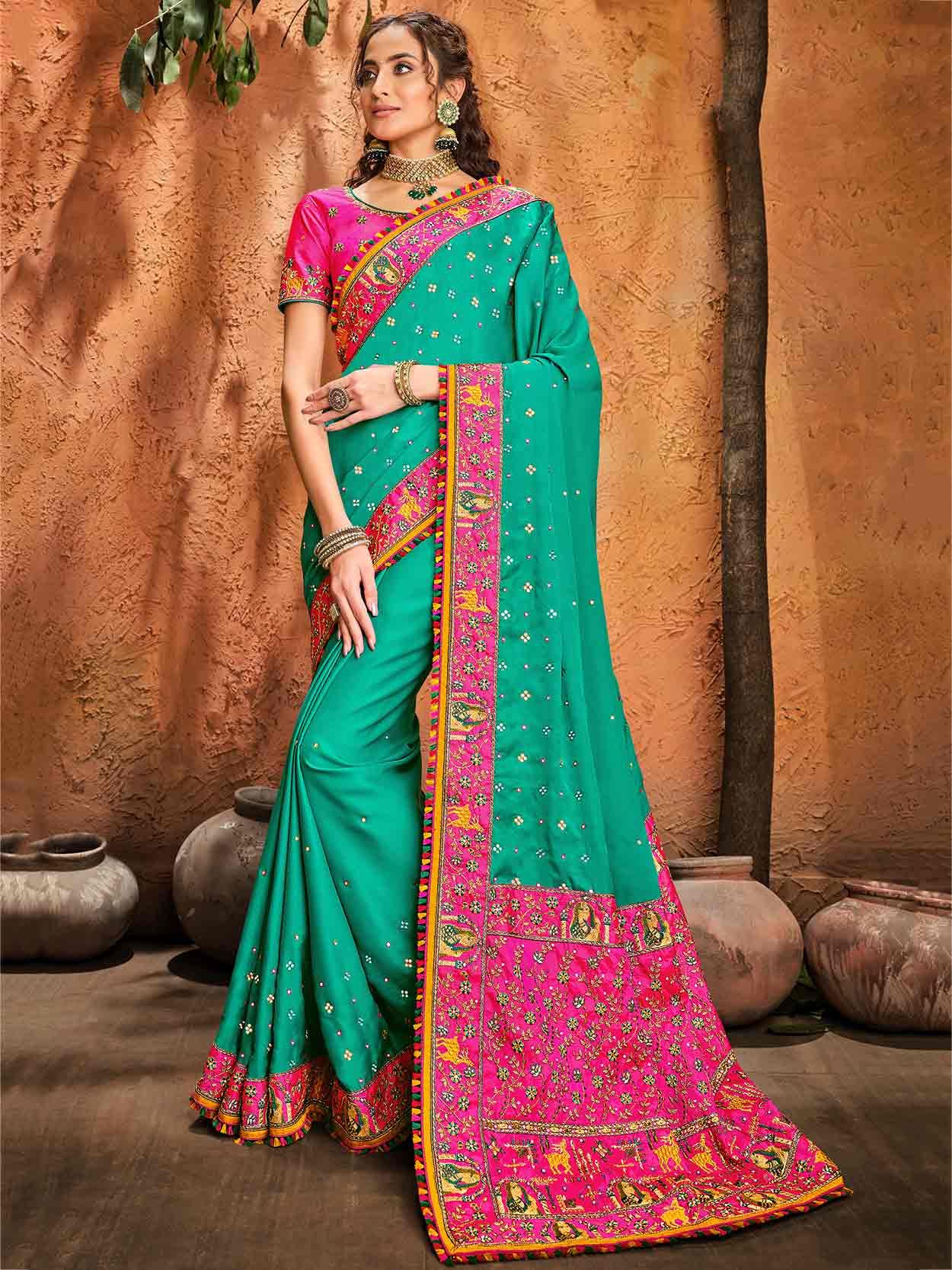 Rama Green Colour Silk Fabric Designer Saree 