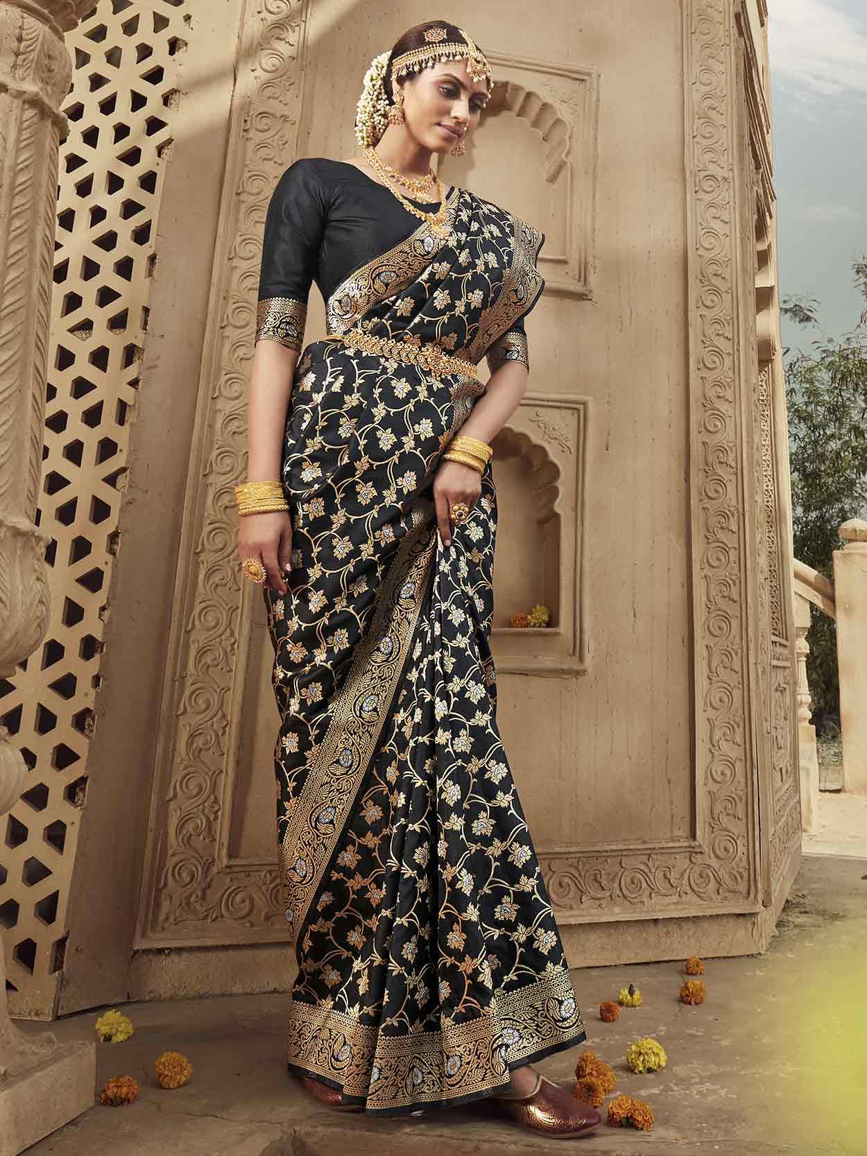 Extraordinary Black Banarasi Silk Saree With Pretty Blouse Piece – TULIP  DESIGNER