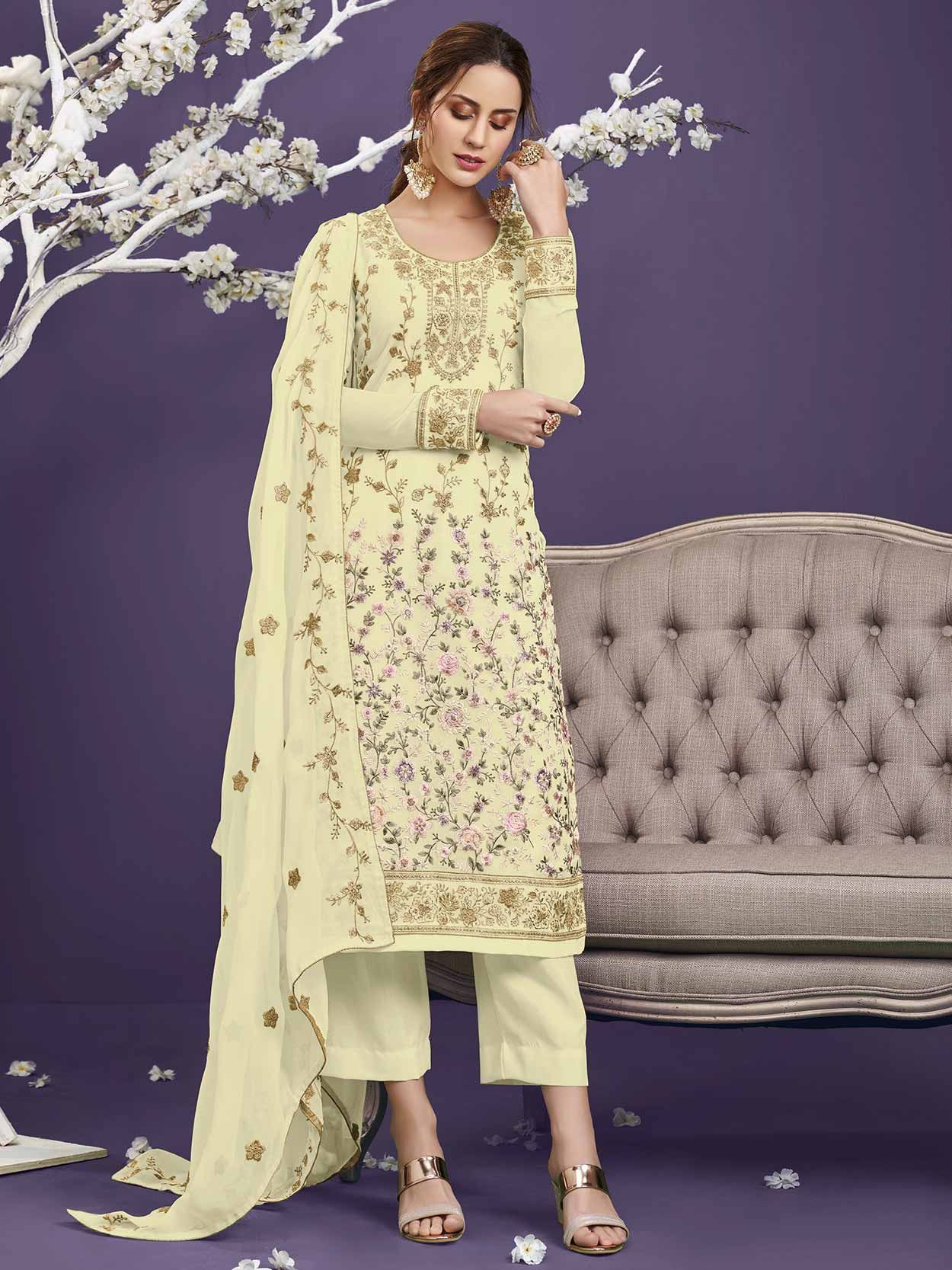 Buy While Palazzo Salwar Suit For Wedding Online- Kreeva