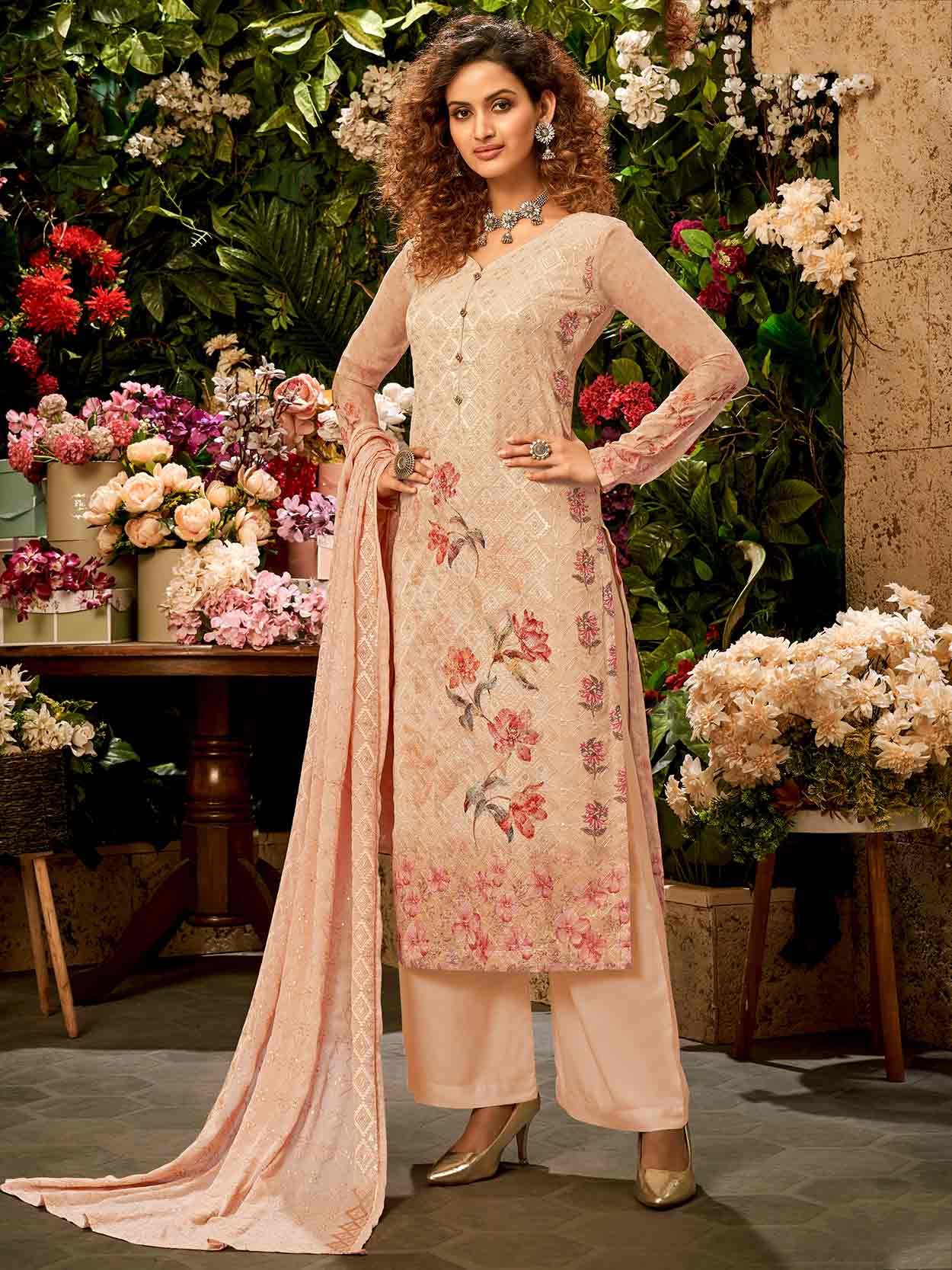 Dreamy Peach Color Heavy Net with sequence And Embroidery Work Anarkali Suit