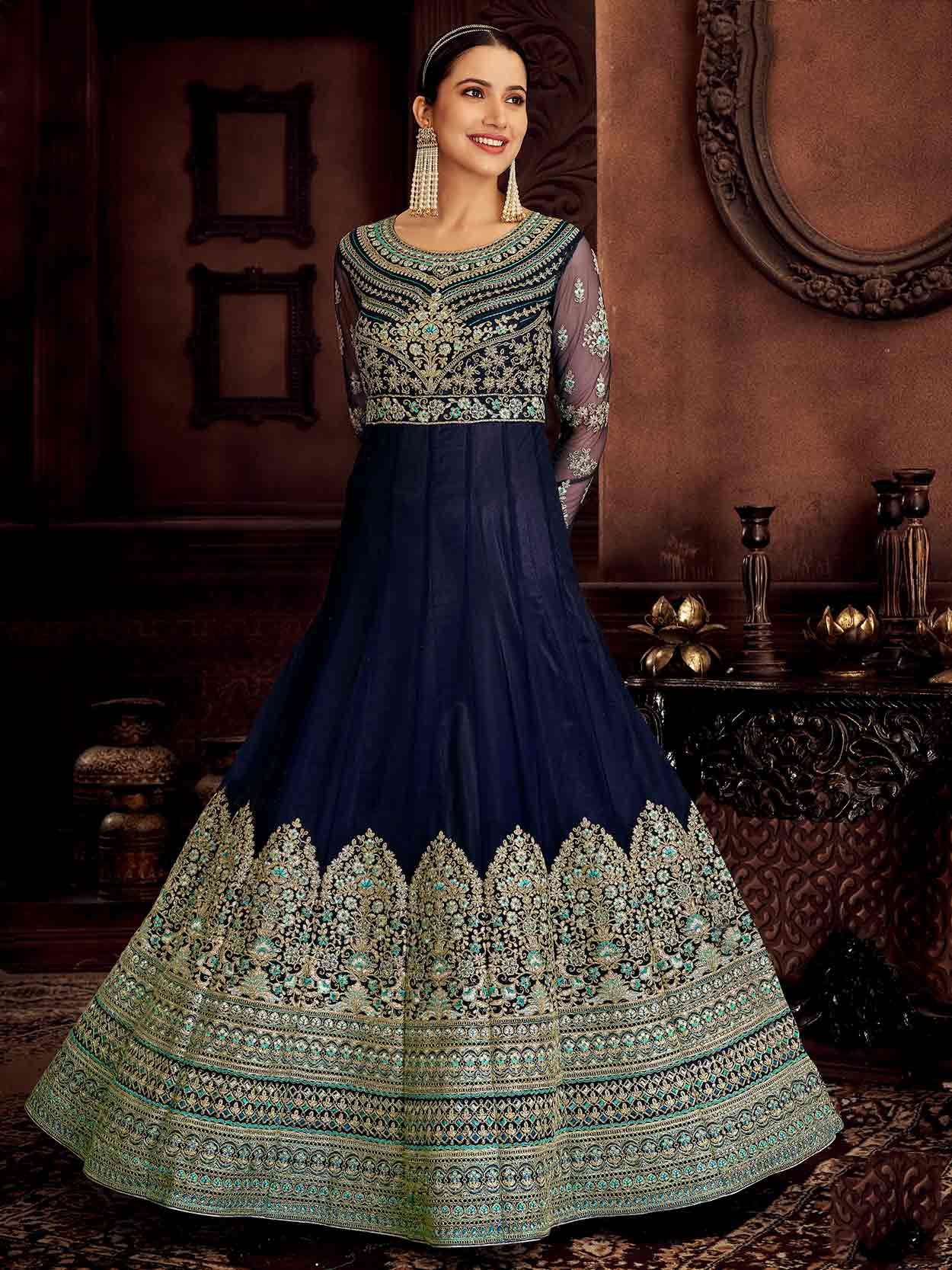 Faux Georgette Embroidery Anarkali Suit In Blue Colour - SM5415993