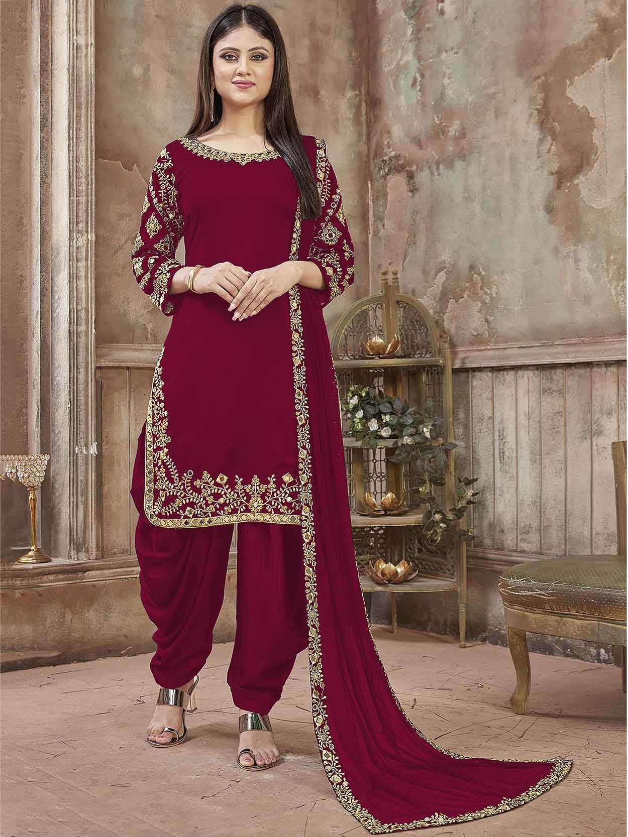 Buy Blackberry Color Cotton Fabric Patiala Suit Online