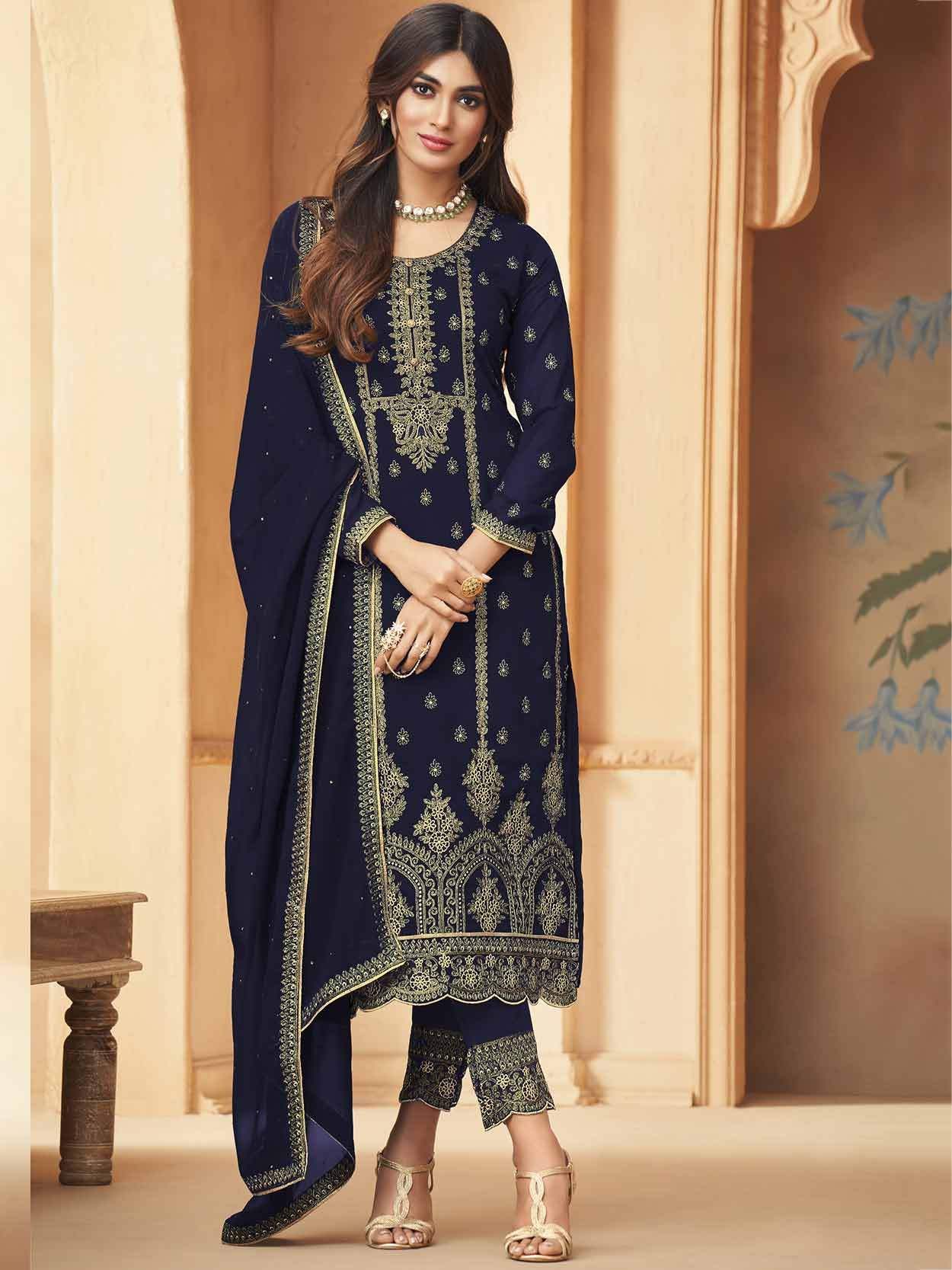 Excusive Wedding Velvet Salwar Kameez Blue Color SN DN 2074