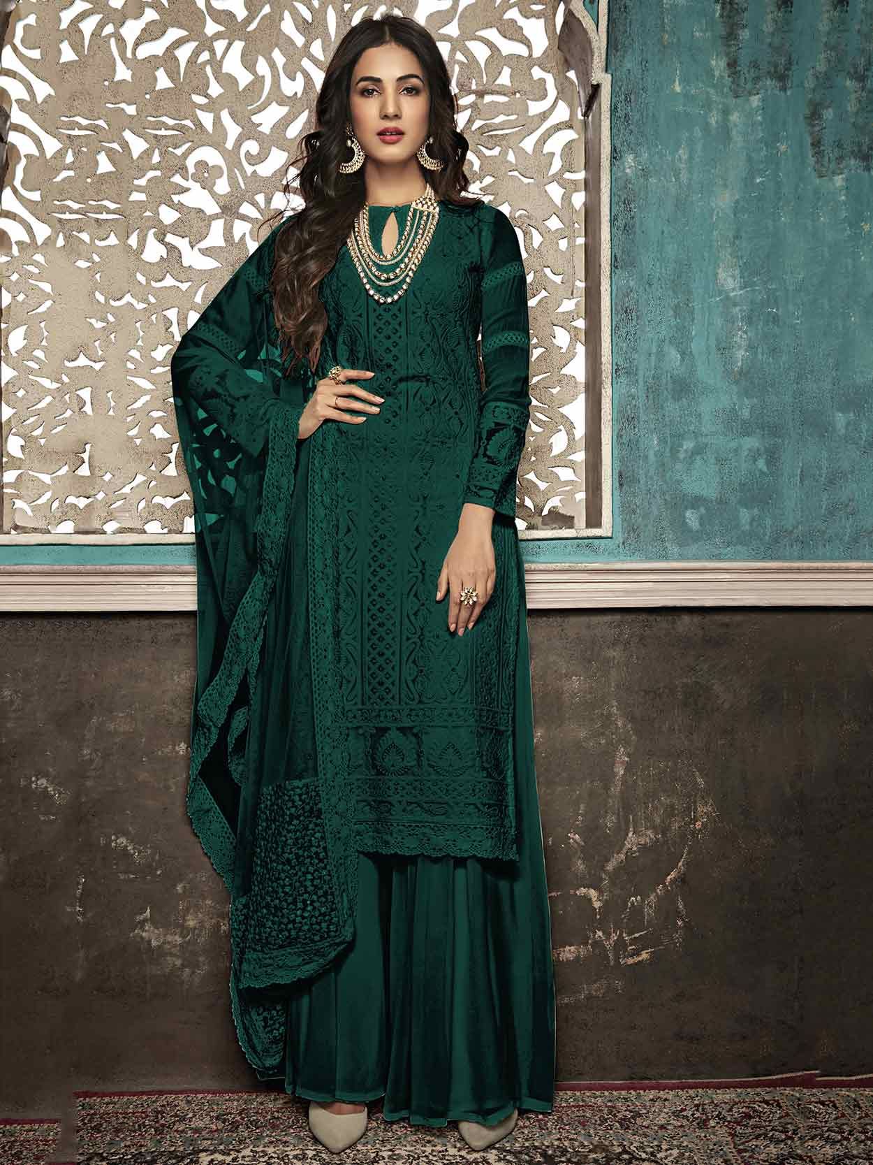 Green color Faux Georgette Designer wear Salwar Suit by fealdeal.com
