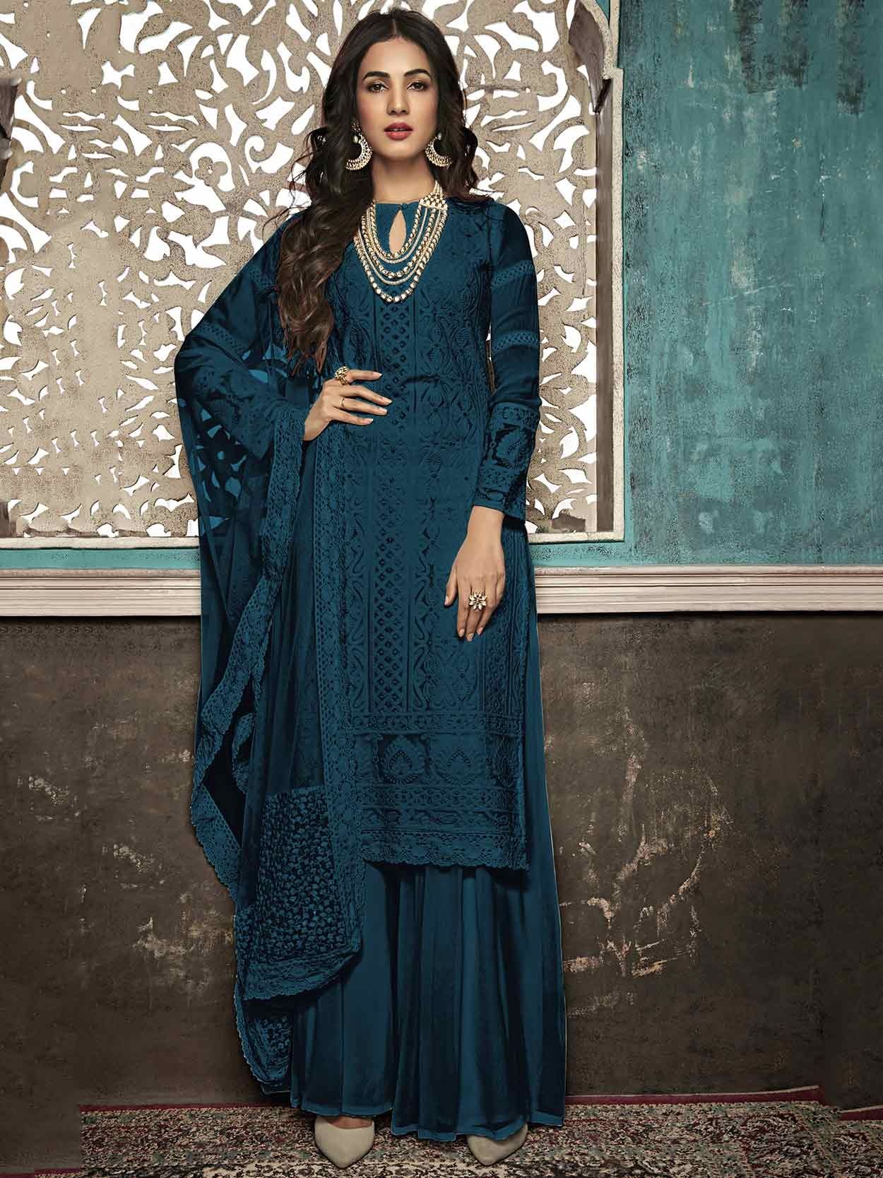 Rama Green Colour Women Sharara Salwar Suit.
