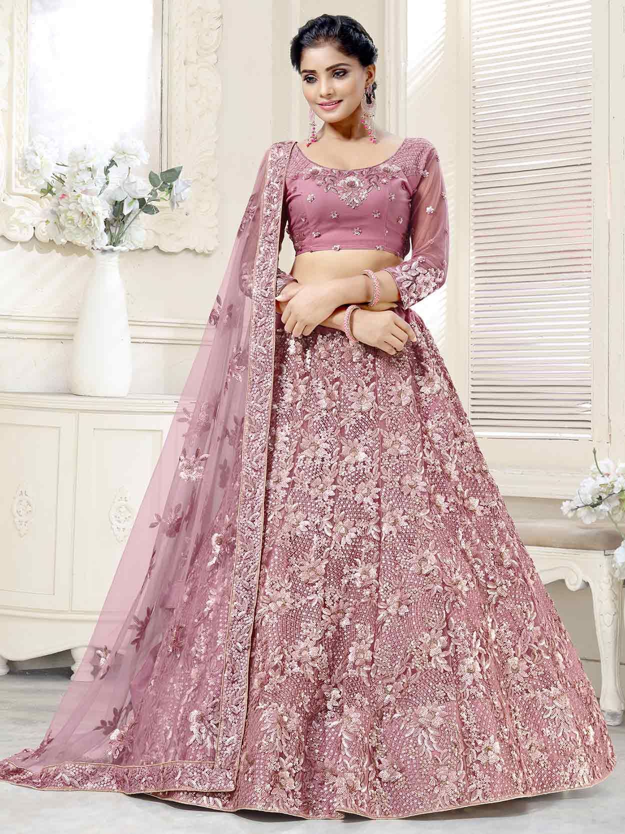 Buy Imposing Pink Net With Printed Heavy Work Lehenga Choli Design Online |  Lehenga-Saree