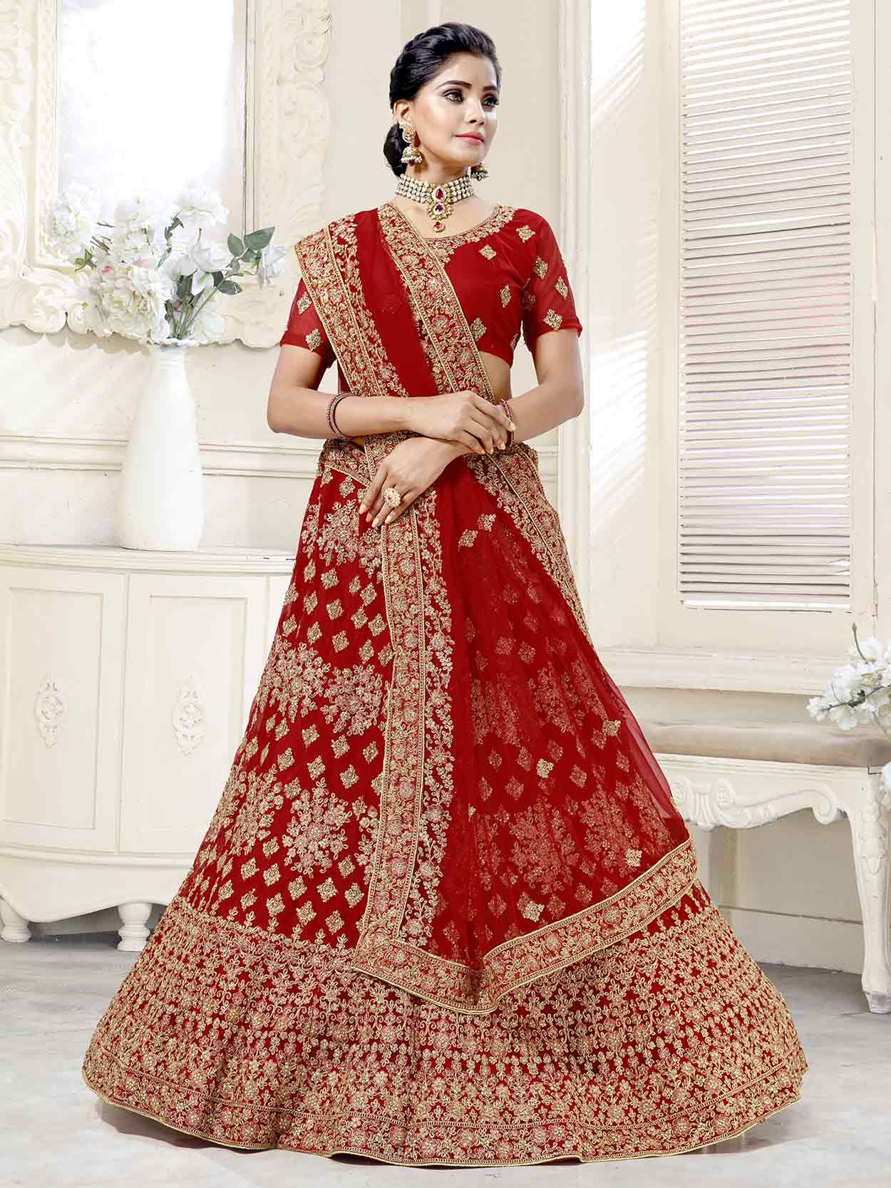 Red Pure Silk Wedding Bridal Lehengas Online | Bagtesh Fashion