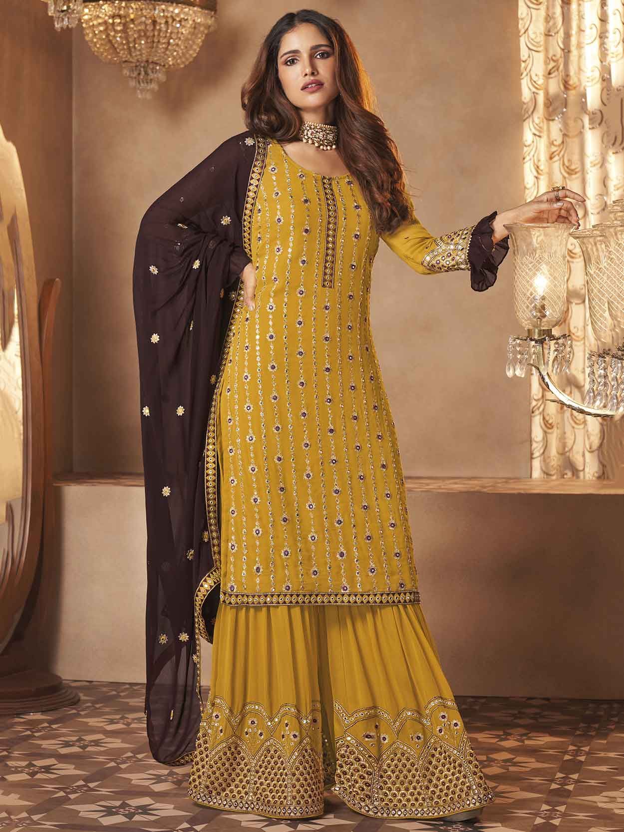 Net Embroidery Pant Style Suit In Yellow Colour-SM1640653