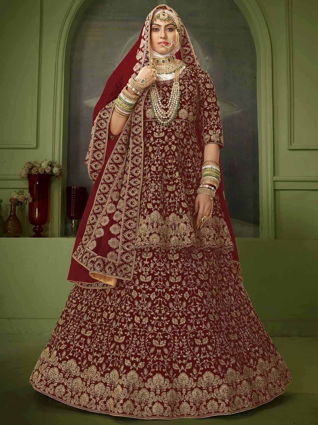 Maroon Bridal Lehenga Choli With Heavy Blouse