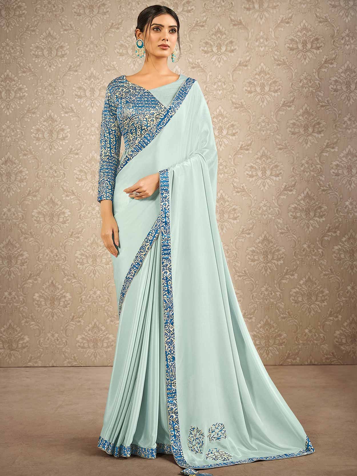 terrasse dråbe Examen album Light Blue Colour Silk,Georgette Fabric Saree.